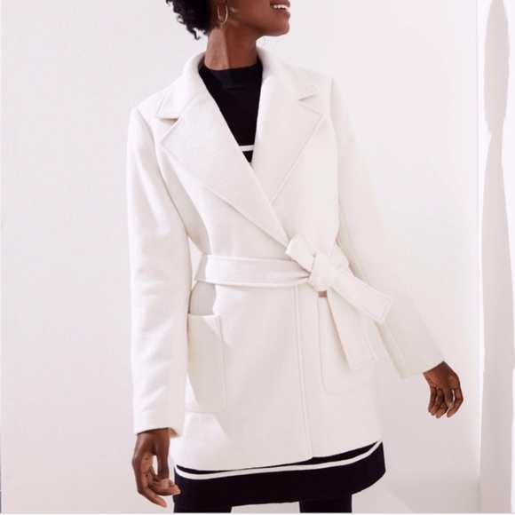 NEW Ann taylor loft belted twill wrap coat wool - Picture 2 of 5